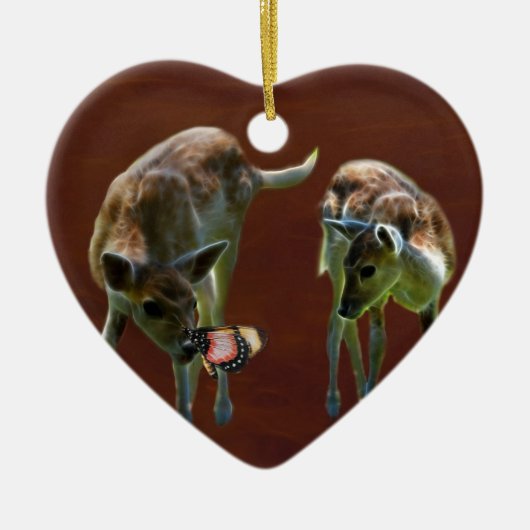 ベビー鹿と蝶 セラミックオーナメント (正面)