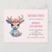 ベビー鹿と〔雄ジカの〕枝角と花バースデーパーティー ポストカード (正面)