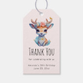 ベビー鹿と〔雄ジカの〕枝角と花パーティーありがとう ギフトタグ (正面)