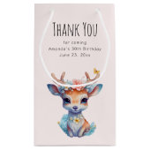 ベビー鹿と〔雄ジカの〕枝角と花パーティーありがとう スモールペーパーバッグ (裏面)