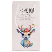 ベビー鹿と〔雄ジカの〕枝角と花パーティーありがとう スモールペーパーバッグ (正面)