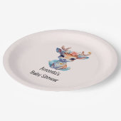 ベビー鹿と〔雄ジカの〕枝角と花赤ちゃんシャワー ペーパープレート (アングル)