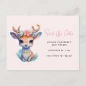 ベビー鹿と〔雄ジカの〕枝角と花Dateを保存 インビテーションポストカード (正面)