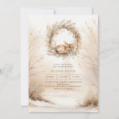 ベビー鹿の冬のベージュのベビーシャワー 招待状 (正面)