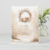 ベビー鹿の冬のベージュのベビーシャワー 招待状 (スタンド正面)