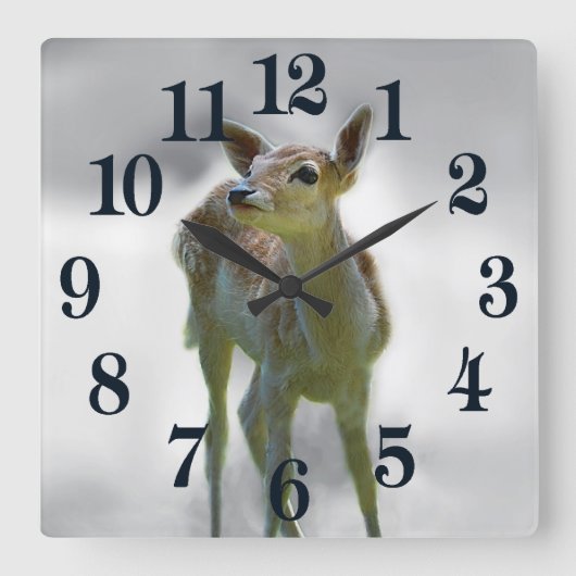 ベビー鹿の好奇心 スクエア壁時計 (正面)