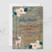 ベビー鹿の文字列ライト、木材フローラ赤ちゃんシャワー 招待状 (正面)