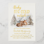 ベビー鹿の森のベビーシャワー外は寒い 箔招待状 (正面)
