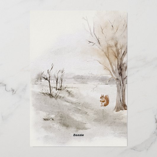 ベビー鹿の森のベビーシャワー外は寒い 箔招待状 (裏面)