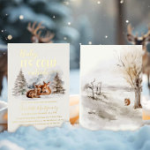 ベビー鹿の森のベビーシャワー外は寒い 箔招待状