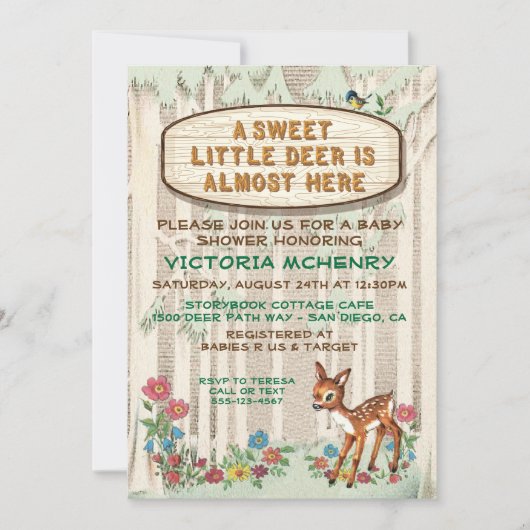 ベビー鹿の森の森の赤ちゃんシャワー 招待状 (正面)
