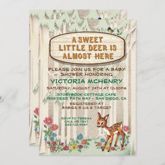 ベビー鹿の森の森の赤ちゃんシャワー 招待状 (正面/裏面)