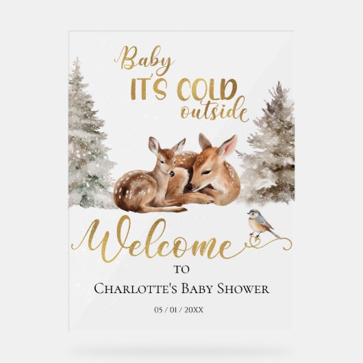 ベビー鹿の森の赤ちゃんシャワーウェルカムアクリルサイン アクリルサイン (正面)