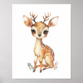 ベビー鹿の水色子供部屋プリントデジタルプリント ポスター (正面)