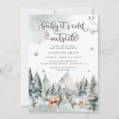 ベビー鹿の魔法の赤ちゃんシャワー外が寒い 招待状 (正面)