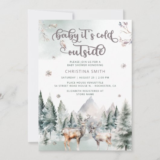 ベビー鹿の魔法の赤ちゃんシャワー外が寒い 招待状 (正面)
