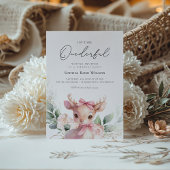 ベビー鹿フローラピンクボウオネダーフル1歳の誕生日 招待状