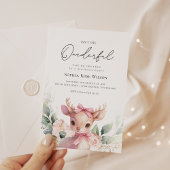 ベビー鹿フローラピンクボウオネダーフル1歳の誕生日 招待状