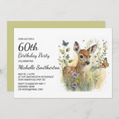 ベビー鹿 バタフライ 植物 花 60歳の誕生日 招待状 (正面/裏面)