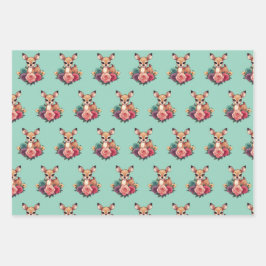 ベビー鹿(バラと緑) ラッピングペーパーシート