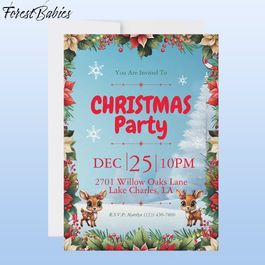 ベビー鹿、子鹿、シカ、シカ、フローラトナカイ🦌 🎄雪 シーズンカード