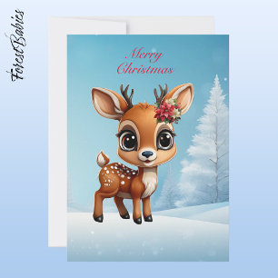 ベビー鹿、子鹿、シカ、シカ、フローラトナカイ🦌 🎄雪 シーズンカード