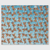 ベビー鹿、子鹿、シカ、トナカイ🦌🎄ブルー、スノーフレーク ラッピングペーパー (フラット)