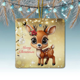 ベビー鹿，子鹿，シカ，トナカイ🦌 🎄メリークリスマス セラミックオーナメント