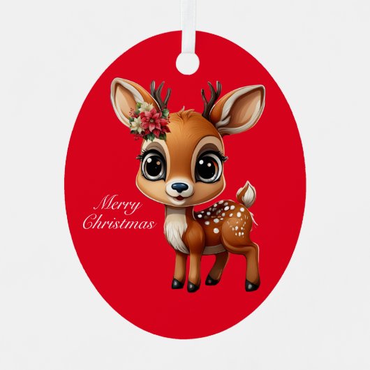 ベビー鹿,子鹿,シカ,トナカイ🦌 🎄メリークリスマス メタルオーナメント (正面)