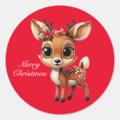 ベビー鹿，子鹿，シカ，トナカイ🦌 🎄レッドクリスマス ラウンドシール (正面)