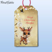 ベビー鹿、子鹿、シカ、トナカイ🦌 🎄金ゴールドフェスティバル ギフトタグ