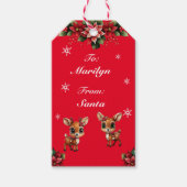 ベビー鹿、子鹿、雌鹿、フローラトナカイ🦌 🎄赤 ギフトタグ (正面)