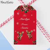 ベビー鹿、子鹿、雌鹿、フローラトナカイ🦌 🎄赤 ギフトタグ