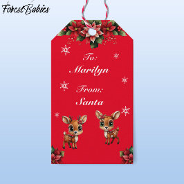 ベビー鹿、子鹿、雌鹿、フローラトナカイ🦌 🎄赤 ギフトタグ