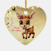 ベビー鹿、子鹿、雌鹿🦌 🎄可愛いメリークリスマス セラミックオーナメント (正面)