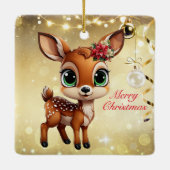 ベビー鹿、子鹿、雌鹿🦌 🎄金ゴールドメリークリスマス セラミックオーナメント (裏面)