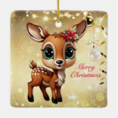 ベビー鹿、子鹿、雌鹿🦌 🎄金ゴールドメリークリスマス セラミックオーナメント (裏面)