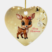 ベビー鹿、子鹿、雌鹿🦌 🎄金ゴールドメリークリスマス セラミックオーナメント (裏面)