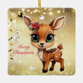 ベビー鹿、子鹿、雌鹿🦌 🎄金ゴールドメリークリスマス セラミックオーナメント (正面)