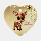 ベビー鹿、子鹿、雌鹿🦌 🎄金ゴールドメリークリスマス セラミックオーナメント (裏面)