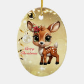 ベビー鹿、子鹿、雌鹿🦌 🎄金ゴールドメリークリスマス セラミックオーナメント (正面)