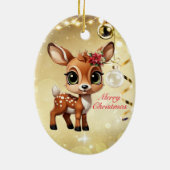 ベビー鹿、子鹿、雌鹿🦌 🎄金ゴールドメリークリスマス セラミックオーナメント (裏面)