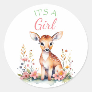 ベビー鹿(花) It's a Girl Baby Shower ラウンドシール