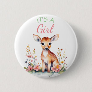 ベビー鹿（花）   It's a Girl Baby Shower 缶バッジ