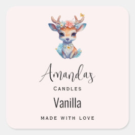 ベビー鹿〔雄ジカの〕枝角と花ろうそくビジネス スクエアシール