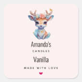 ベビー鹿〔雄ジカの〕枝角と花ろうそくビジネス スクエアシール (正面)