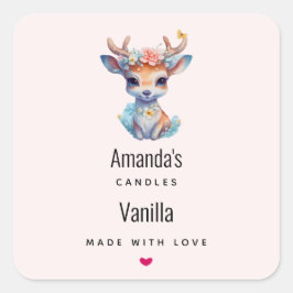 ベビー鹿〔雄ジカの〕枝角と花ろうそくビジネス スクエアシール