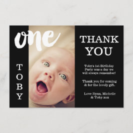 ベビー黒い及び白の第1誕生日のサンキューカード サンキューカード