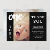 ベビー黒い及び白の第1誕生日のサンキューカード サンキューカード (正面/裏面)