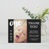 ベビー黒い及び白の第1誕生日のサンキューカード サンキューカード (スタンド正面)